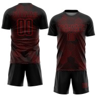 Custom Black Red Abstract Hexagon Sublimation Soccer Uniform Jersey Custom Black Red Abstract Hexagon Sublimation Soccer Uniform Jersey