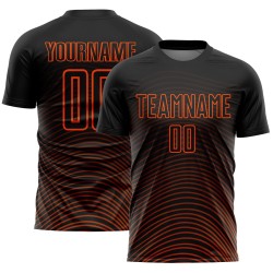Custom Black Orange Gradient Geometric Lines Sublimation Soccer Uniform Jersey Custom Black Orange Gradient Geometric Lines Sublimation Soccer Uniform Jersey