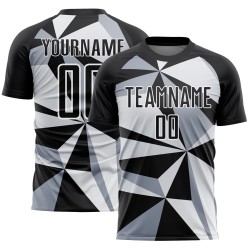 Custom Black White Geometric Pattern Sublimation Soccer Uniform Jersey Custom Black White Geometric Pattern Sublimation Soccer Uniform Jersey