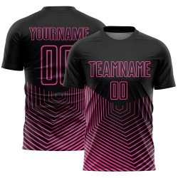 Custom Black Pink Geometric Lines Sublimation Soccer Uniform Jersey Custom Black Pink Geometric Lines Sublimation Soccer Uniform Jersey