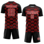 Custom Black Red-White Hexagons Pattern Sublimation Soccer Uniform Jersey Custom Black Red-White Hexagons Pattern Sublimation Soccer Uniform Jersey