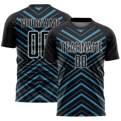 Custom Black Panther Blue-White Stripes Sublimation Soccer Uniform Jersey Custom Black Panther Blue-White Stripes Sublimation Soccer Uniform Jersey