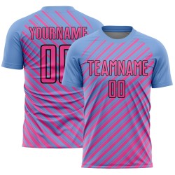 Custom Light Blue Pink-Black Slash Sublimation Soccer Uniform Jersey Custom Light Blue Pink-Black Slash Sublimation Soccer Uniform Jersey