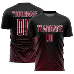 Custom Black Crimson-White Geometric Lines Sublimation Soccer Uniform Jersey Custom Black Crimson-White Geometric Lines Sublimation Soccer Uniform Jersey