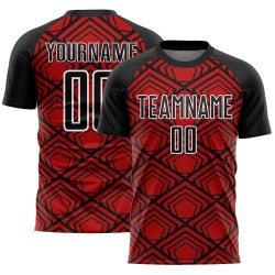 Custom Red Black-White Geometric Pattern Sublimation Soccer Uniform Jersey Custom Red Black-White Geometric Pattern Sublimation Soccer Uniform Jersey