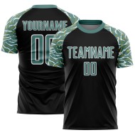 Custom Black Midnight Green-White Curved And Wavy Lines Sublimation Soccer Uniform Jersey Custom Black Midnight Green-White Curved And Wavy Lines Sublimation Soccer Uniform Jersey
