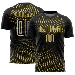 Custom Black Yellow Geometric Lines Sublimation Soccer Uniform Jersey Custom Black Yellow Geometric Lines Sublimation Soccer Uniform Jersey