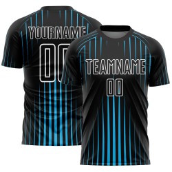 Custom Black Sky Blue-White Lines Sublimation Soccer Uniform Jersey Custom Black Sky Blue-White Lines Sublimation Soccer Uniform Jersey