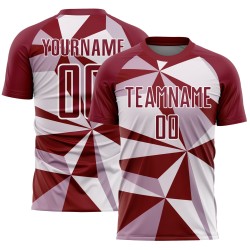 Custom Crimson White Geometric Pattern Sublimation Soccer Uniform Jersey Custom Crimson White Geometric Pattern Sublimation Soccer Uniform Jersey