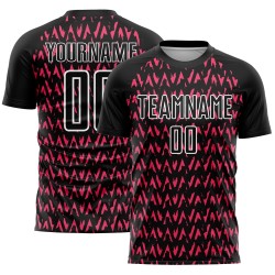 Custom Black Hot Pink-White Abstract Geometric Pattern Sublimation Soccer Uniform Jersey Custom Black Hot Pink-White Abstract Geometric Pattern Sublimation Soccer Uniform Jersey