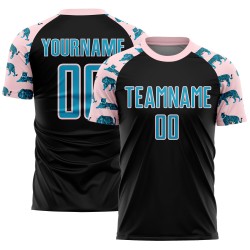 Custom Black US Navy Blue-Light Pink Tiger Sublimation Soccer Uniform Jersey Custom Black US Navy Blue-Light Pink Tiger Sublimation Soccer Uniform Jersey