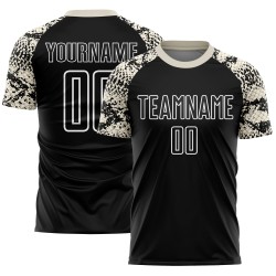 Custom Black Cream-White Snake Skin Sublimation Soccer Uniform Jersey Custom Black Cream-White Snake Skin Sublimation Soccer Uniform Jersey