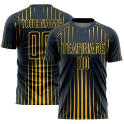 Custom Navy Gold Lines Sublimation Soccer Uniform Jersey Custom Navy Gold Lines Sublimation Soccer Uniform Jersey