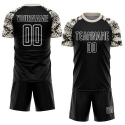 Custom Black Cream-White Snake Skin Sublimation Soccer Uniform Jersey Custom Black Cream-White Snake Skin Sublimation Soccer Uniform Jersey